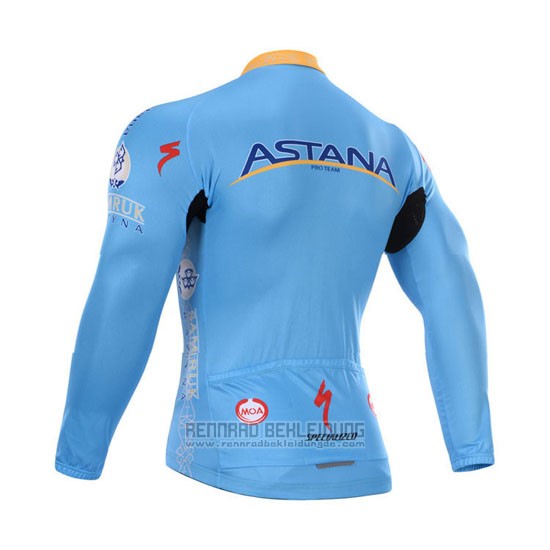 2015 Fahrradbekleidung Astana Hellblau Trikot Langarm und Tragerhose